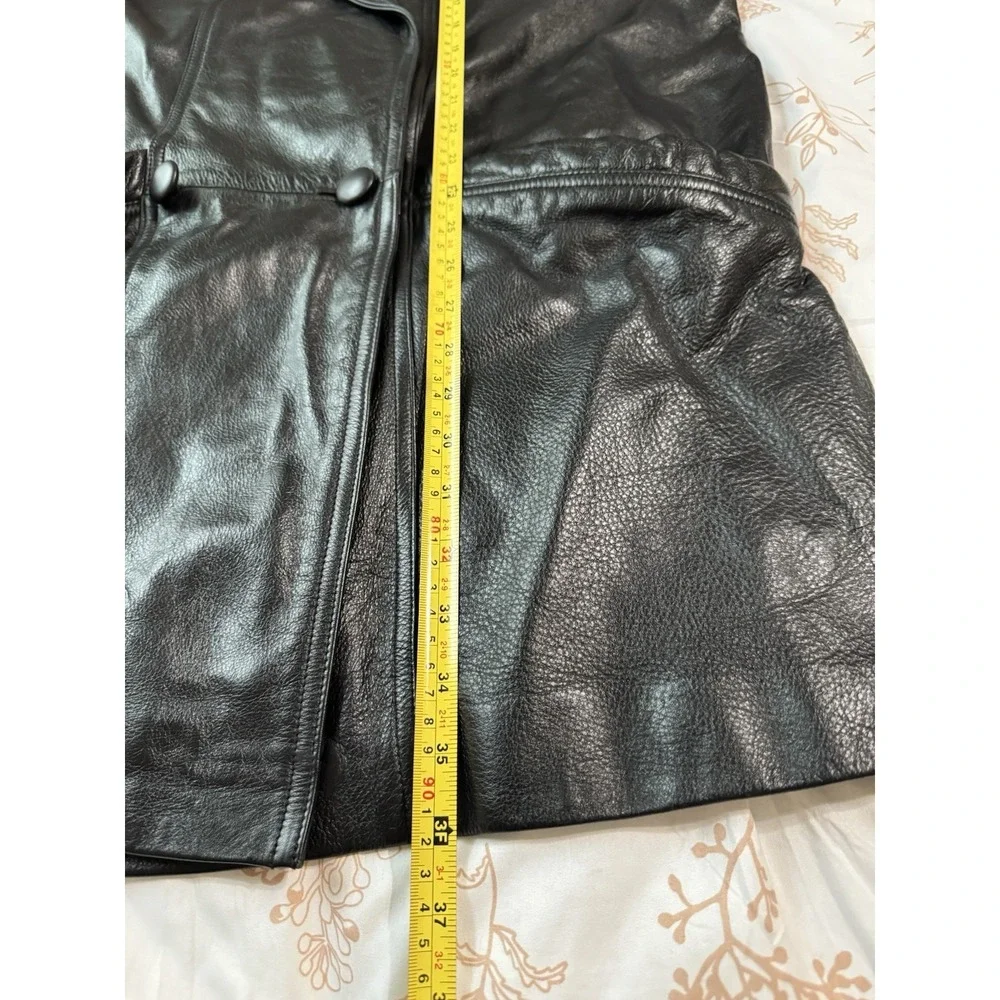 Vintage‎ Fitz-Wright Womens Leather Coat Large Black Mid-Length Heavy EUC